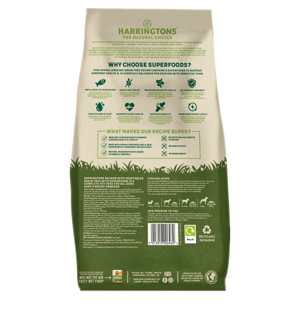 Harringtons Superfoods Salmon with Vegetables Adult Dry Dog Food