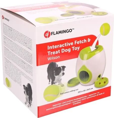Flamingo Wilson Interactive Fetch & Treat  + Tennis Ball 18cm Dog Toy
