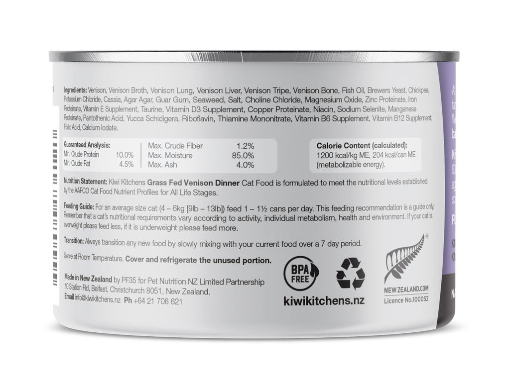Kiwi Kitchens Grass Fed Venison Dinner Canned Wet Cat Food
