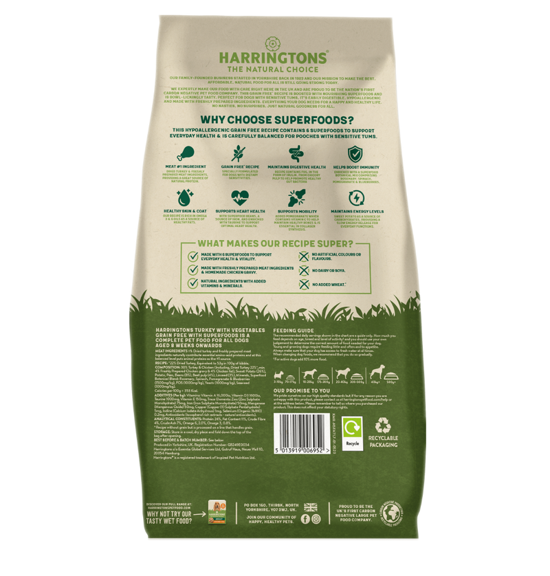 Harringtons Superfoods Turkey with Vegetables Adult Dry Dog Food