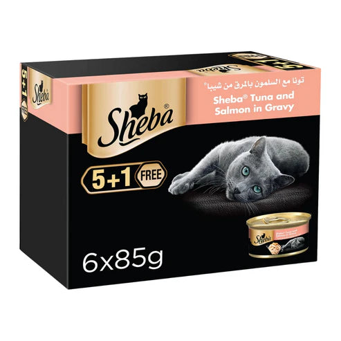 Sheba Flaked Tuna Topped with Salmon Wet Cat Food 5+1 FREE 6X85G