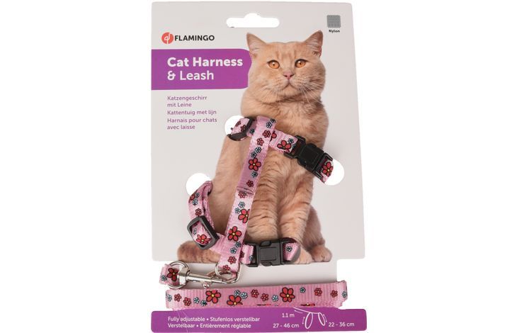 Flamingo Ziggi Flower Cat Harness & Leash 20-35cm 10mm