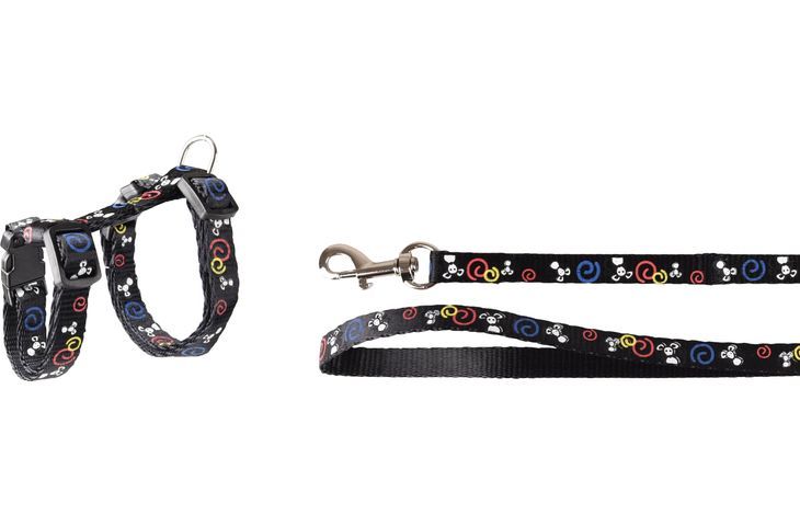 Flamingo Topo Mouse Motif Kitten Harness & Leash Black 20-35cm 10mm