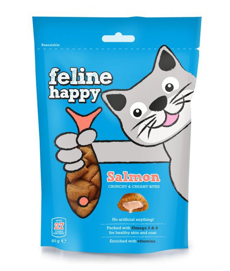 Feline Happy Salmon Crunchy & Creamy Cat Treats 60g By  Feline Happy