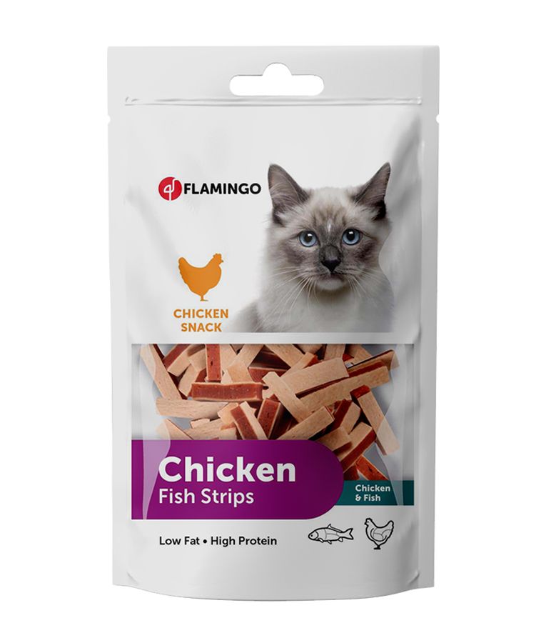 Flamingo Hapki Chicken & Fish Strips Cat Treats 85g