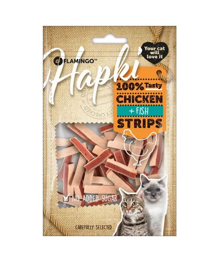 Flamingo Hapki Chicken & Fish Strips Cat Treats 85g