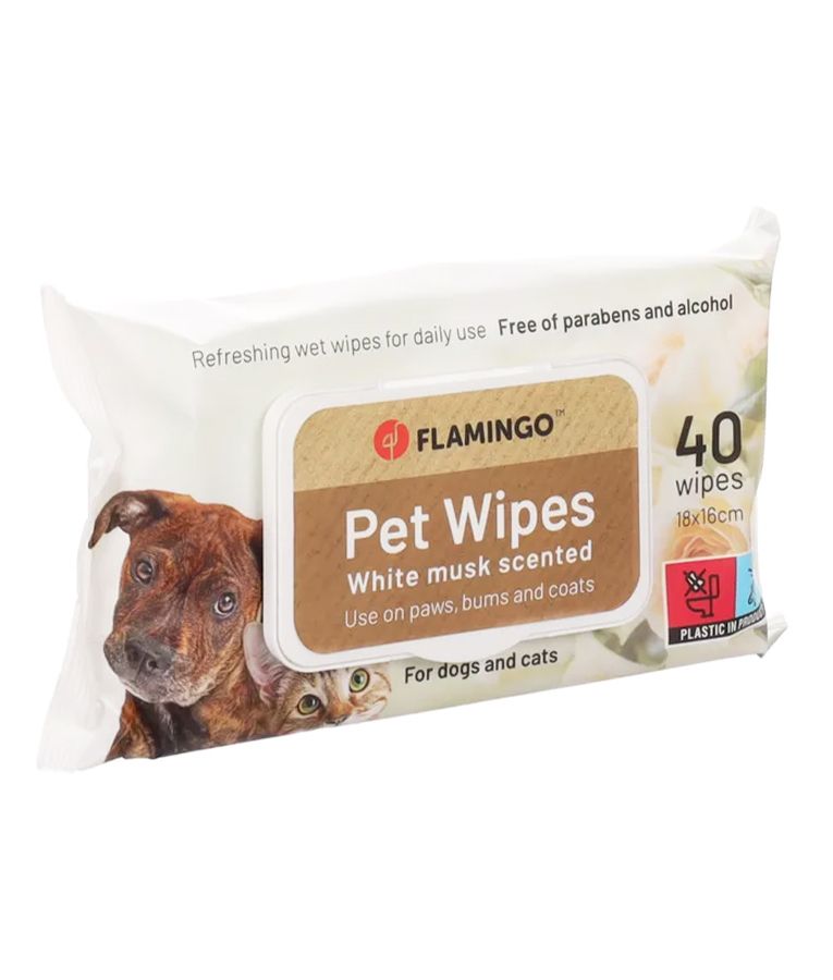 Flamingo Reini Universal White Musk Cat & Dog Pet Wipes 40pcs