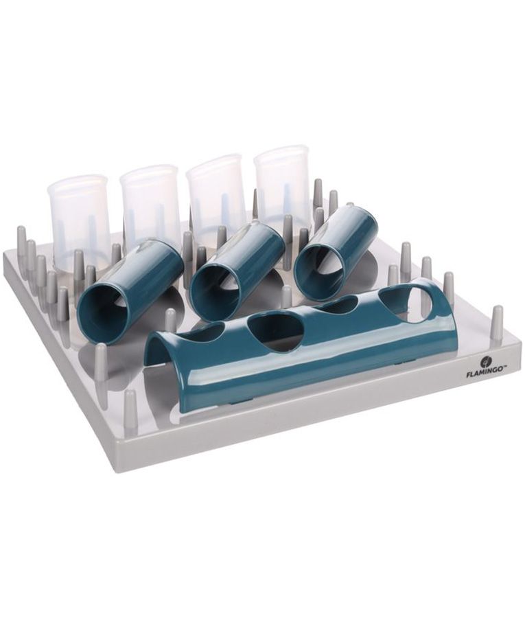 Flamingo Puzzle Feeder Fumbo Interactive Cat Toy GreyBlue 26x20cm