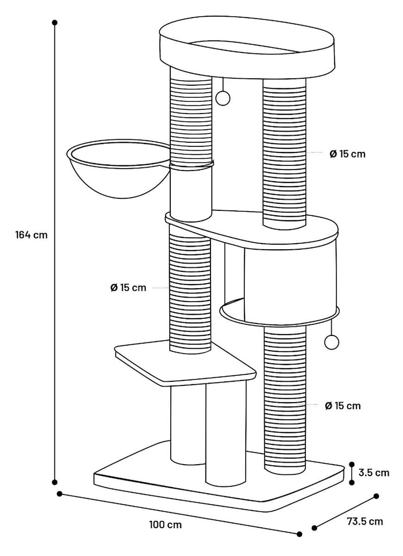 Flamingo Eiko Grey Cat Scratching Tree 100x73.5x164cm