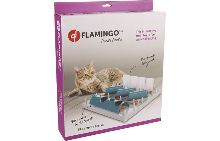 Flamingo Puzzle Feeder Fumbo Interactive Cat Toy GreyBlue 26x20cm