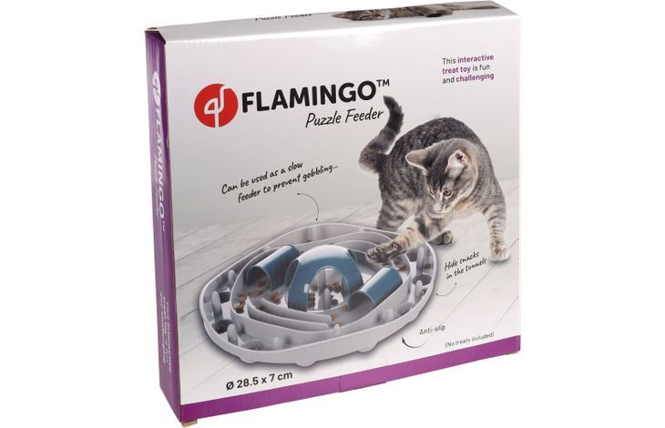 Flamingo Puzzle Feeder Hanto Interactive Cat Toy GreyBlue 28.5x7cm