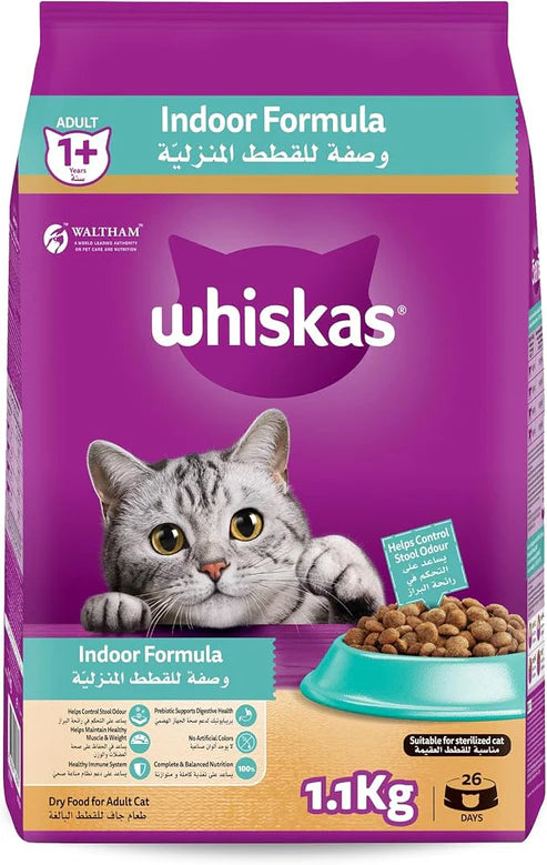 Whiskas Adult Indoor Formula Dry Cat Food - 1.1KG