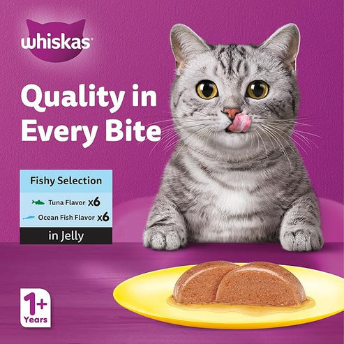Whiskas Fishy Selection in Jelly Wet Cat Food 10+2 Multipack - 12X80G