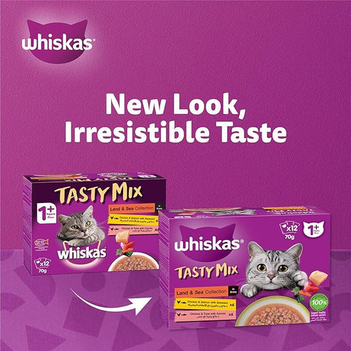 Whiskas Tasty Mix Land & Sea Collection Wet Cat Food - 12X70G