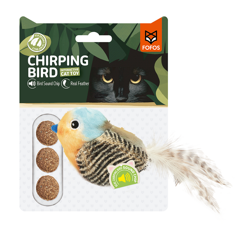 FOFOS Sound Chip Blue Bird with Catnip Balls Cat Toy