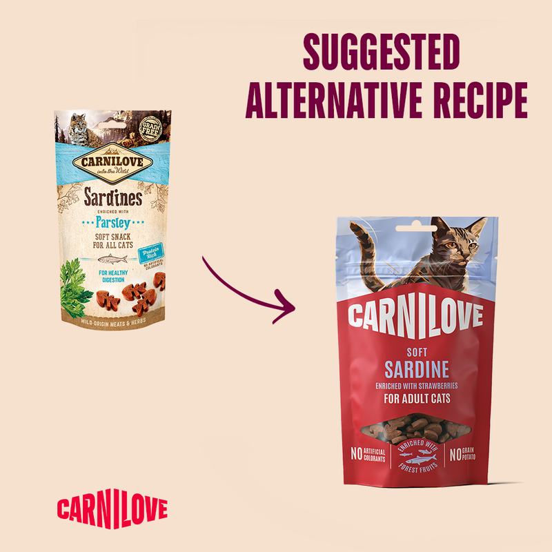Carnilove Sardine enriched with Strawberry Soft Snack for Cats 50g